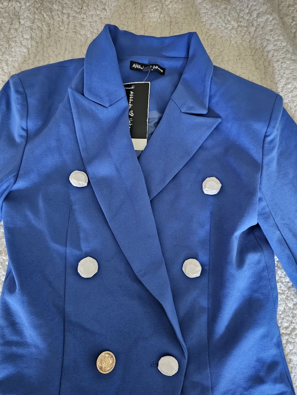 Blue Double-Breasted Women's Blazer Jacket - Picture 5 of 6